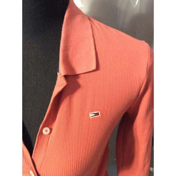 New NWT Tommy Jeans Core Ribbed Long Sleeve Polo Shirt Button Front S - Picture 7 of 7